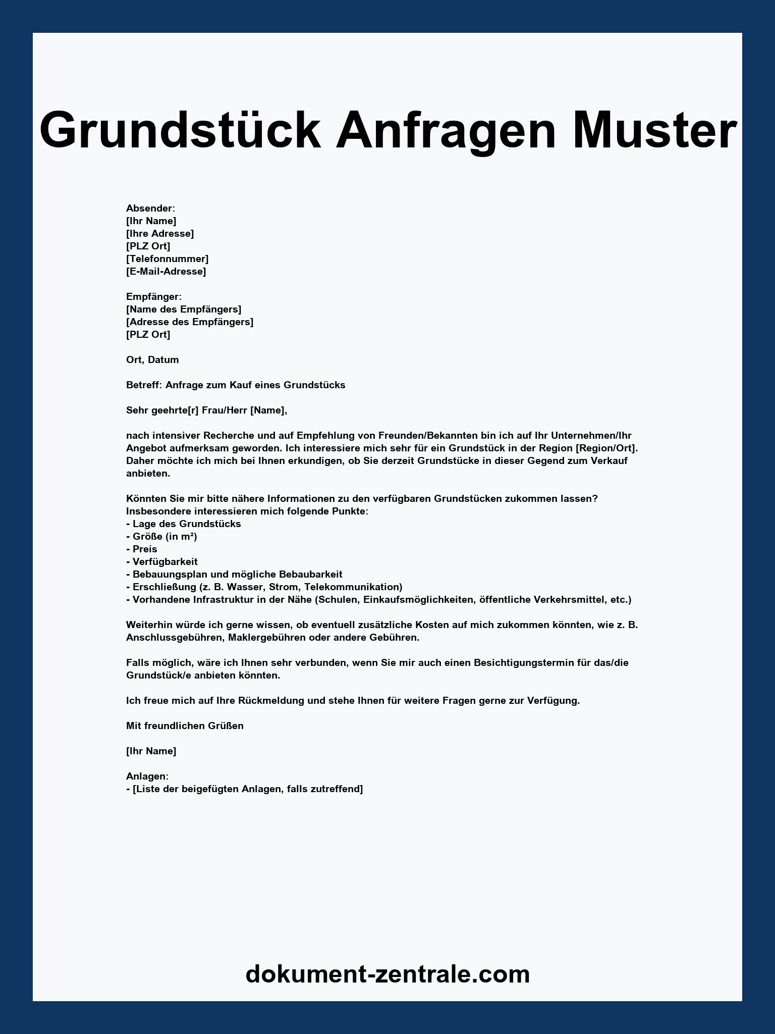 Grundstück Anfragen Muster