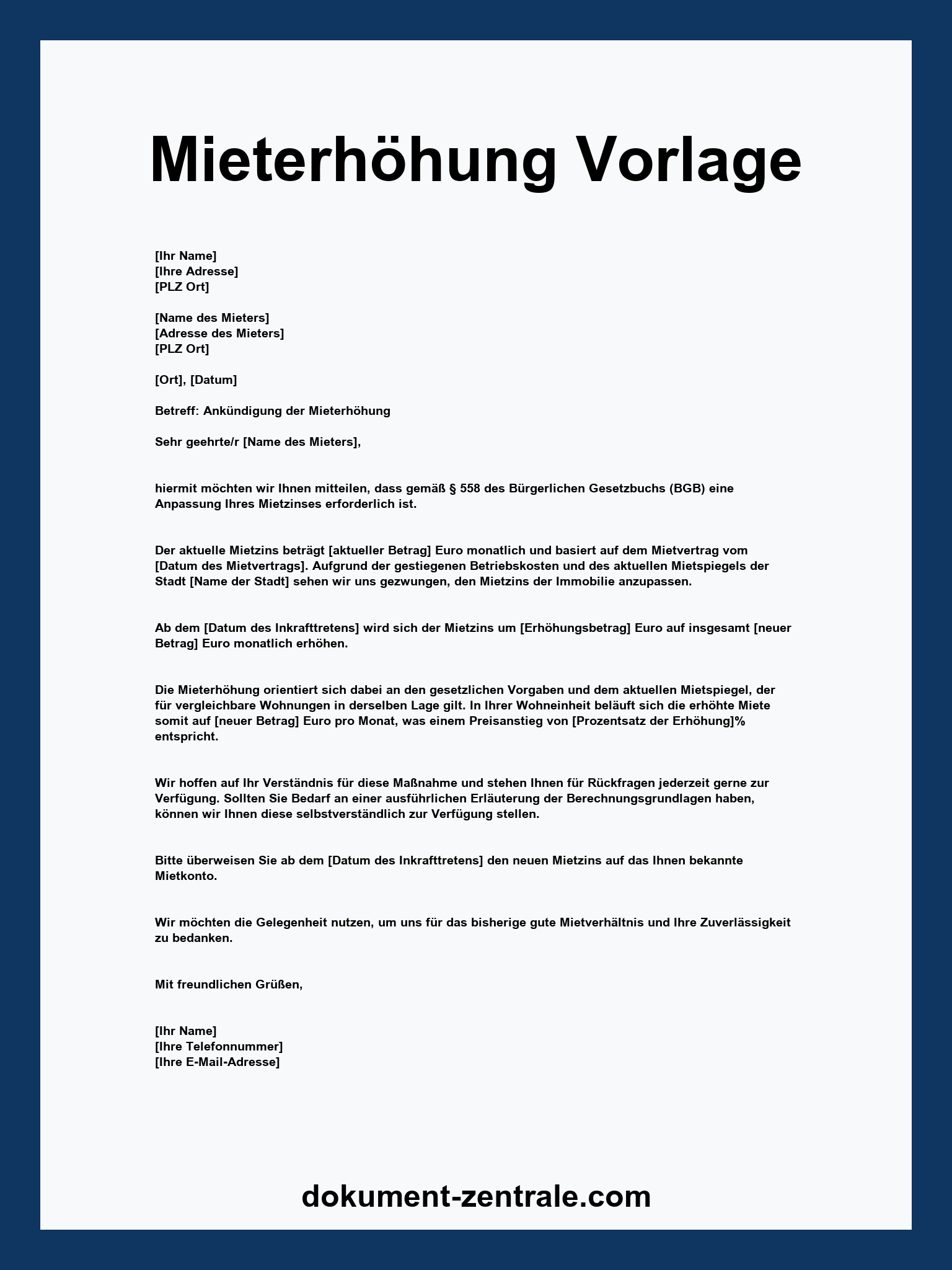 Mieterhöhung Vorlage - WORD