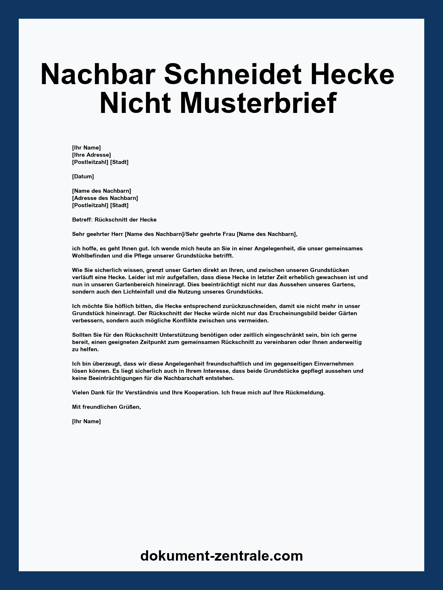 Nachbar Schneidet Hecke Nicht Musterbrief