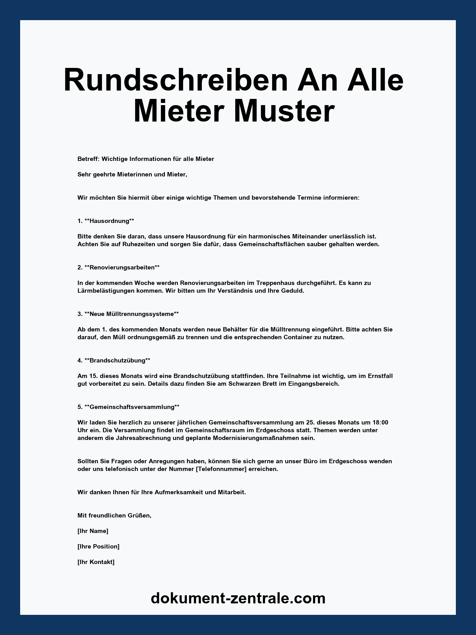 Rundschreiben An Alle Mieter Muster